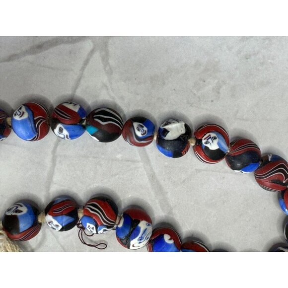 Vintage Millefiori Ghost Face Mosaic Bead Necklace 48 Handcrafted Beads 12-14mm - Picture 15 of 16